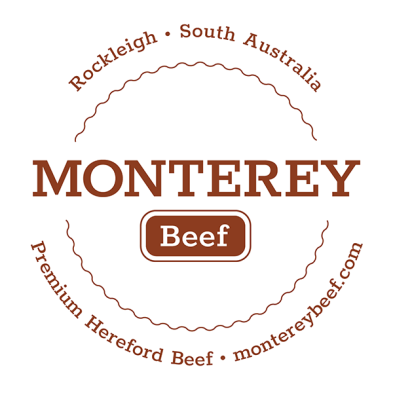 Stamp that reads: Monterey Beef - Rockleigh South Australia, Premium Hereford Beef, montereybeef.com